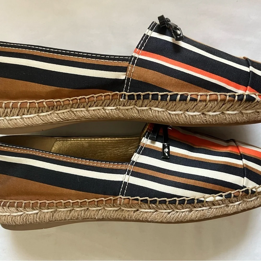 Prada Calzature Donna Tabacco/Arancio Striped Slip On Logo Espadrille Sz 38 NIB - Picture 12 of 16